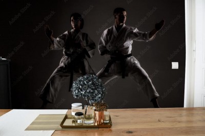 Fototapeta Zawodnicy Karate na ciemnym tle