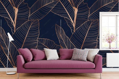 Fototapeta Złote liście na czarnym tle