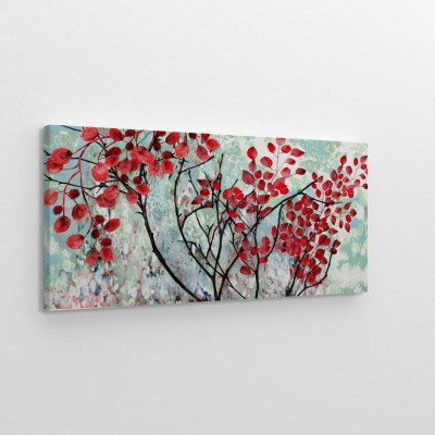 Obraz na płótnie Drzewo z czerwonymi liśćmi na błękitnym tle