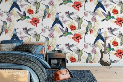 Tapeta Ptaki i kwiaty