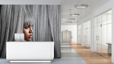Fototapeta Profil kobiety w tle modnych siwych włosów