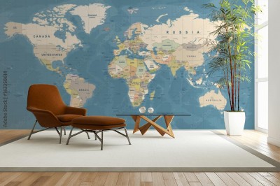 Fototapeta Szczegółowa ilustracja mapy świata