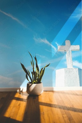 Fototapeta Biały krzyż Pański na błękitnym niebie