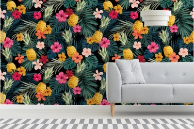 Tapeta Jaskrawe kwiaty na ciemnym tle