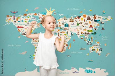 Fototapeta Mapa świata z zabytkami