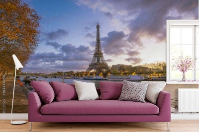 Fototapeta Wieża Eiffla i Sekwany o zmierzchu w Paryżu