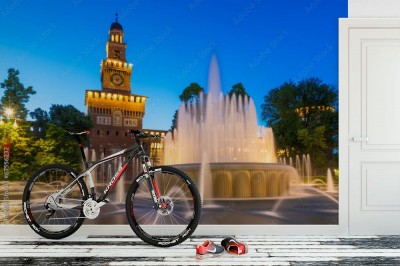 Fototapeta Nocny widok zamku Sforza w Mediolanie