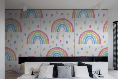 Naklejka na szafę Tęcze i kropki ładny wzór na białym tle
