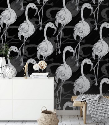 Tapeta z modnym czarno białym motywem we Flamingi