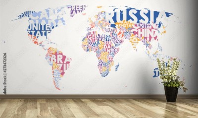 Fototapeta Mapa świata z chmurą słów po angielsku