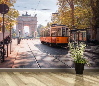 Fototapeta Tramwaj w centrum Starego miasta w  Mediolanie