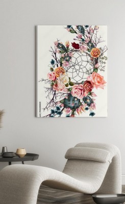 Obrazy do salonu Piękna ilustracja boho z łapaczem snów, kwiatami róży i kaktusami