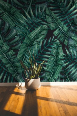 Fototapeta do salonu z modnym wzorem roślinnym malowanym akwarelą