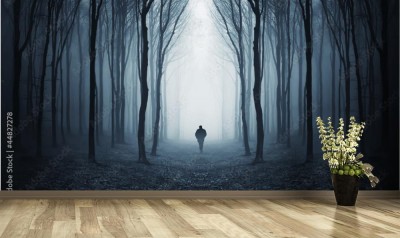 Fototapeta Samotny człowiek w lesie