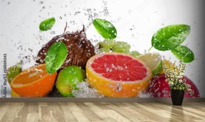 Fototapeta Świeże owoce zroszone kroplami wody