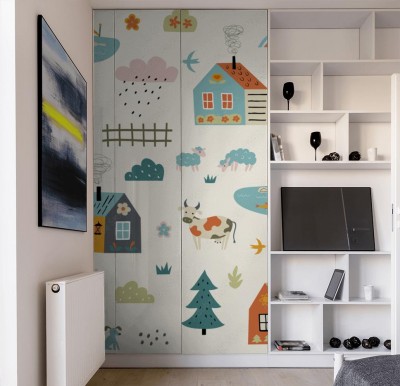 Naklejka na szafę skandynawska do pokoju dziecka z wzorem wiejskiego gospodarstwa