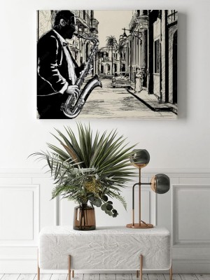 Obraz na płótnie Saksofonista na ulicy Kuby w stylu doodle