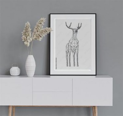Plakat Abstrakcyjna ilustracja jelenia za pomocą wielokątnych linii układających się w trójkąty