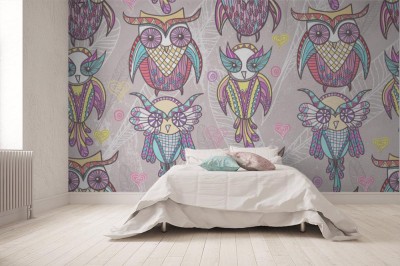 Fototapeta retro z kolorową sową