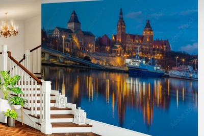 Fototapeta Szczecin i Wały Chrobrego w nocy