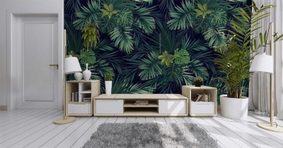 Tapeta Tropikalne liście na ciemnym tle