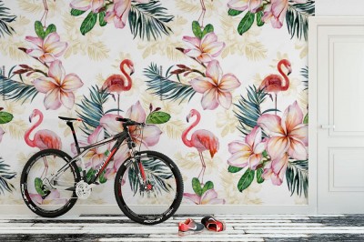 Fototapeta z flamingiem i kwiatem