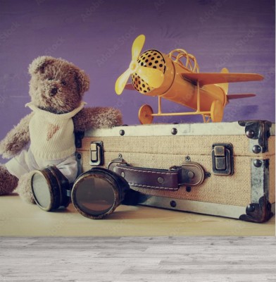 Fototapeta Samolot zabawka i słodki miś