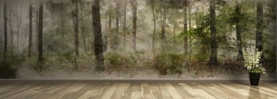Fototapeta Cyfrowe malarstwo akwarelowe panoramy pejzażu Wendover Woods w mglisty jesienny poranek