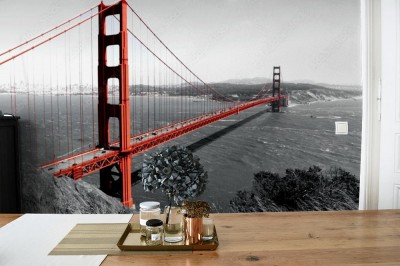 Fototapeta Czerwony Golden Gate Bridge w czarno-białej scenerii