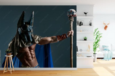 Fototapeta Mężczyzna na obrazie starożytnego egipskiego faraona z założoną maską