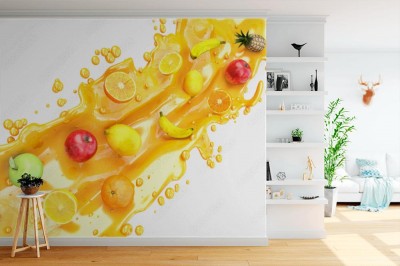 Fototapeta Owocowa tęcza w pomarańczowym soku