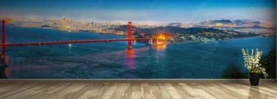 Fototapeta Panorama mostu Gold Gate Bridge i miasta San Francisco w nocy