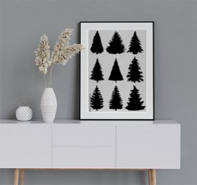 Plakat Zestaw dziewięciu drzew iglastych