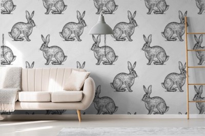 Tapeta w deseń z szarego zająca