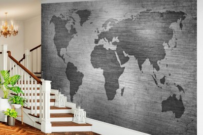 Fototapeta Mapa świata na szczotkowanego metalu tekstury