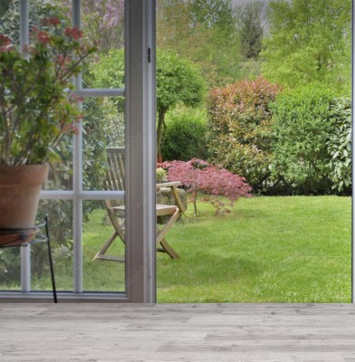 Fototapeta okno z widokiem na ogród