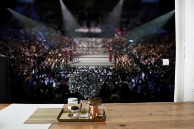 Fototapeta Pusty pierścień bokserski otoczony widzami  Ilustracja 3D