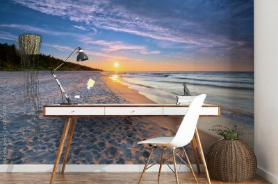 Fototapeta Zachód słońca na plaży nad Morzem Bałtyckim