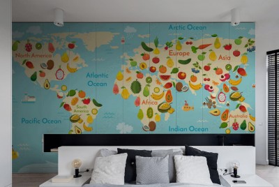 Naklejka na szafę Mapa świata owoców i warzyw