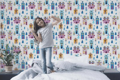 Fototapeta z ilustracją zimowego miasteczka