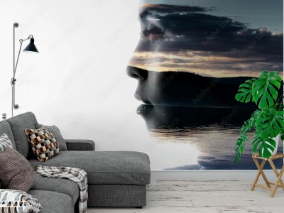 Fototapeta portret z kobiety z ekspozycją tafli jeziora