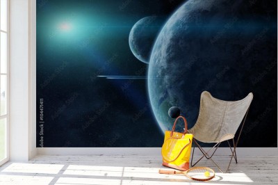 Fototapeta Wschód słońca nad grupą planet w kosmosie