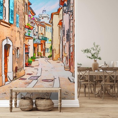 Fototapeta Mons, Var, Prowansja, Francja - akwarela na starym mieście