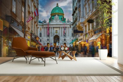 Fototapeta Strefa dla pieszych Herrengasse z widokiem na cesarski pałac Hofburg w Wiedniu