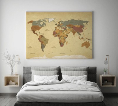 Obraz na płótnie Teksturowana mapa świata w stylu vintage - etykiety w języku angielskim