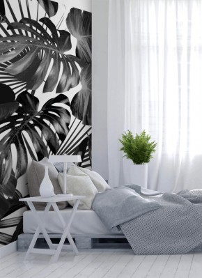 Fototapeta z czarno białym motywem liści 3D