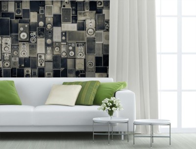 Fototapeta Głośniki muzyczne na ścianie w monochromatycznym stylu vintage