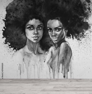 Fototapeta Modna akwarela - afro portret z bliźniaczką