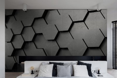 Naklejka na szafę abstrakcja z sześciokąta i metalu