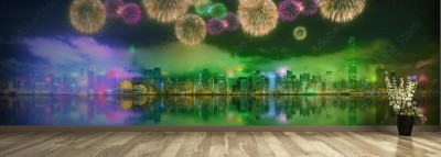 Fototapeta Piękne fajerwerki w Hong Kong